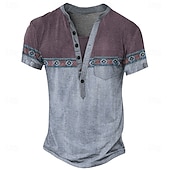 preiswerte Ethnischer Stil-Herren Grafik Geometrisch Stammes T Shirt Henley Hemd T-Shirt Kurzarm Vintage Designer Basic Outdoor Lässig Täglich Sommer Hellgrün Violett Marineblau Dunkelgrün Henley Henley T-Shirt