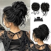 abordables Chignons-Lot de 2 postiches synthétiques ondulées et bouclées pour chignons, avec pinces détachables, faux chouchous, extension de queue de cheval, blond ensoleillé