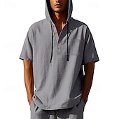 voordelige basis t-shirts-Voor heren T-shirt Henley-shirt T-shirts Shirt met korte mouwen Korte mouw Capuchon Zomer Lente Effen Modieus Ontwerper Basic Knop Vakantie Straat Uitgaan Zwart Wit Geel Top T-shirt voor mannen