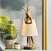 preiswerte Nachttischlampe-Moderne Tischlampe im Hasen-Stil aus der Mitte des Jahrhunderts mit Leinenschirm, USB-betrieben, dekorative Schreibtischlampe, goldenes Finish, sanfte Umgebungsbeleuchtung für Wohnzimmer, Schlafzimmer