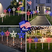 economico Luci paesaggistiche-1 Pacco Luci Solari da Giardino Patriottiche 6 LED Impermeabili Rosso Bianco Blu Luce a Stella a 5 Punte 4 Luglio Giorno dell'Indipendenza 250° Anniversario Giorno della Memoria per Festa Giardino