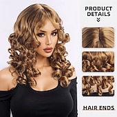 abordables Perruques Synthétiques Sans Bonnet-Perruque Synthétique Bouclé Ondulé Coupe Asymétrique Avec frange Fabriqué à la Machine Perruque 18 pouces A1 Cheveux synthétiques Femmes Classique Confortable Dégradé de couleur Multicolore