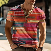 Men's Geometric T Shirt Henley Shirt Short Sleeve Designer Modern Henley Street Casual Daily Summer Spring Pink Henley Henley T-Shirt4