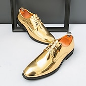economico Formale-scarpe stringate dorate lucide da uomo – finitura in vernice lucida, perfette per matrimoni ed eventi formali serali