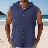cheap Tank Tops-Men&#039;s Tank Top Vest Top Undershirt Sleeveless Shirt Sleeveless Hooded Summer Plain Fashion Designer Basic Buttons Vacation Street Going out Black White Yellow Top Tee for Men