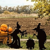 economico Halloween-Decorazioni da giardino in metallo con streghe di Halloween festive, 3 streghe spettrali per decorazioni da esterno - picchetti da giardinaggio senza batteria, decorazioni da giardino in metallo