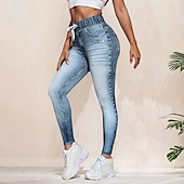 economico -Per donna Collant Leggings Streetwear Casual Lunghezza intera Vita Alta Semplice Elastico in vita Traspirabilità Elasticizzato Vacanza Sport &amp; Outdoor Abbigliamento quotidiano Blu Estate Vestibilit