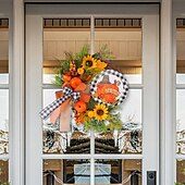 economico ringraziamento e decorazione autunnale-Ghirlanda autunnale per la porta d&#039;ingresso, decorazione per interni ed esterni, cartello in legno, ghirlanda di piante artificiali, zucca e girasole, da appendere alla porta.