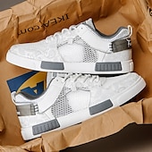 billiga Herrsneakers-Herr blå och vita sportsneakers med mesh-ovandel med andningsbar design, snygg snörning, perfekt för både vardagsaktiviteter och fritidsaktiviteter