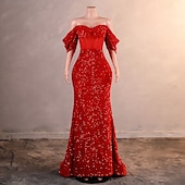 abordables Robes de Soirée-Robe de soirée sirène  trompette élégante robe formelle bal traîne de cour sans manches décolletée en sequins avec sequins