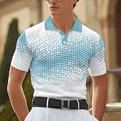 halpa Miesten geometrinen poolo-Miesten Geometrinen Vohveli poolopaidat Lyhythihainen Poolopaidat Kauluspaidat Business Casual liiketoiminta Urheilu- ja treenivaatteet Arki-asut 3D-tulostus Napit Kesä Musta Sininen Ruskea