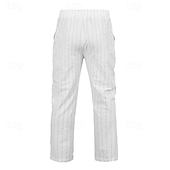 cheap Classic-Men&#039;s Linen Pants Trousers Summer Pants Beach Pants Pocket Elastic Waist Drawstring Striped Comfort Breathable Vacation Daily Holiday Hawaiian Boho Black White