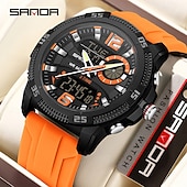 baratos Relógios Digitais-Sanda 3372 relógio masculino com visor duplo, cronógrafo, despertador, esportivo, multifuncional, à prova d&#039;água, com LED, eletrônico