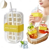 voordelige Drinkgerei-ijsblokjesfles met rietje voor een koele zomer, My Crush Cup ijsblokjesvormpjes voor waterflessen, 2-in-1 draagbare aanraakvrije ijsblokjesmachine met deksel en bak voor het snel maken van ijs