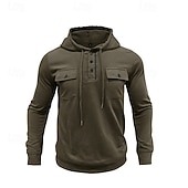 cheap Basic Hoodies-Men's Hoodie Black Army Green Green Dark Gray Coffee Hooded Plain Pocket Sports &amp; Outdoor Daily Holiday Polyester Streetwear Basic Casual Spring Autumn / Fall Clothing Apparel Hoodies Sweatshirts