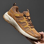abordables Baskets-Homme Chaussures Décontractées Chaussures de randonnée Marche Occasionnel Cuir PU Maille Confortable Antidérapant Respirant À lacets Noir Jaune Vert Été Printemps
