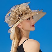 billige Partyhatter-Hatter organza Solhatt Formell Bryllup Aftenselskap Te Fest Hesteløp Elegant Årgang Med Blomster Hodeplagg Hodeplagg