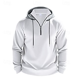 economico felpe in pile-Per uomo Felpa con cappuccio Felpa con cappuccio in pile Aalbicocca Rosso bordeaux Nero Bianco Rosso Con Cappuccio Blocco di colori Con zip Blocco di colore Zip a un quarto Sport &amp; Outdoor Quotidiano