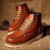 cheap Work Boots-Men&#039;s Brown Lace-up Work Boots with Contrast Stitching and Cushioned Sole, Classic Casual Style for Outdoor Work, Hiking and Daily Wear