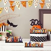 olcso Halloween függő és asztali díszek-3 db halloweeni asztaldekoráció fa asztaldísz táblák - boldog halloweeni csokit vagy csalunk rusztikus fa partidekorációk