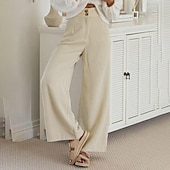cheap Wide Leg &amp; High Waisted-Women&#039;s Slacks Pants Trousers Streetwear Casual Full Length Natural Plain Pocket Buckle Outdoor Comfortable Outdoor Vacation Daily Wear Apricot Black Orange Green Fall Regular Fit