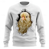 baratos Moletons 3D masculinos-Homens Gráfico Pintinho Moletom Moletom Moletom com capuz Gola Redonda Casual Impressão 3D Branco Amarelo Crewneck 3D Todas as Estações Designer