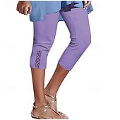 baratos Leggings lisas-Mulheres Calças Capri Leggings Moda Casual Comprimento da panturrilha Cintura Média Tecido Cintura elástica Confortável Respirabilidade Com Stretch Férias Rua Roupa Diária Amarelo Claro Vinho
