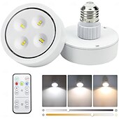 cheap Cabinet Light-Battery Operated Light Bulbs Sets of 2 LED Puck Lights with Remote Control AA Battery Bulb Dimmable E26 Screw in Type for Non Electric Pendant Light and Wall Sconce