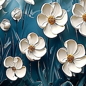 cheap Floral/Botanical Paintings-Handmade Original White Flower Oil Painting On Canvas Abstract Landscape Wall Art for Home Decor With Stretched Frame Without Inner Frame Painting