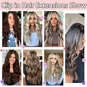 baratos Clip nas extensões-Clip in extensões de cabelo para mulheres 6 peças clip ins longo ondulado cacheado extensão de cabelo sintético de 16 polegadas grossos apliques