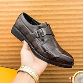 abordables Officiel-Chaussures habillées à boucle en similicuir marron pour homme avec motif crocodile – chaussures habillées élégantes pour le bureau et les événements professionnels