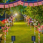 economico Luci paesaggistiche-1 Pacco Luci Solari da Giardino Patriottiche 6 LED Impermeabili Rosso Bianco Blu Luce a Stella a 5 Punte 4 Luglio Giorno dell'Indipendenza 250° Anniversario Giorno della Memoria per Festa Giardino