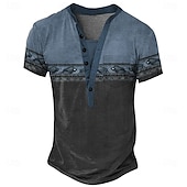 baratos Estilo étnico-Homens Gráfico Tribal Étnico Camiseta Camisa Henley Camisetas Manga Curta Vintage Designer Básico Ao ar livre Casual Diário Verão Todas as Estações Verde Claro Azul Claro cáqui Henley Camiseta Henley