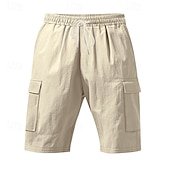baratos Feriado-Homens Shorts de algodão e linho Bermuda Cargo Calção Shorts de verão Com Cordão Cintura elástica Bolso multi Tecido Conforto Vestível Comprimento do joelho Ao ar livre Esporte Diário Moda Casual