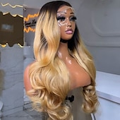 economico Parrucche lace front capelli veri-Parrucca con chiusura 5x5 in capelli umani remy vergini al 100%, parrucca frontale in pizzo 13x4, parrucche brasiliane ondulate in capelli umani con effetto baby hair, capelli biondo miele sfumati,