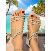 abordables Sandales de Vacances-Sandales plates beiges à brides élastiques pour femmes – Chaussures de plage légères et minimalistes pour les vacances d&#039;été, les tenues de villégiature et les tenues décontractées du quotidien