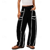billige brede ben og høy midje-Dame Joggebukser Bukser Rett Fritid Treningsklær Lang Middels midje Lapper Lomme Elastisk snordesign Høyt snitt Pusteevne Myk Mikroelastisk Feriereise Gate Dagligdagstøy Svart Militærgrønn Navybl