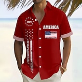 cheap Flag pattern-Independence Day Men&#039;s American US Flag Patriotic 1776 Shirt Summer Shirt Button Up Shirt Short Sleeve Fashion Casual Outdoor Vacation Dailywear Summer Turndown 3D Print Linen Like Shirt White Red