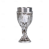 economico Halloween Cucina-calice da vino in resina a forma di teschio di Halloween &amp;Bicchiere con stelo in acciaio inossidabile con teschio, design unico del teschio in 3D per bar, feste e bicchieri decorativi