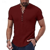 economico Classico-Per uomo Camicia di lino Camicia con colletto alla coreana Camicia popover Camicia Estiva Abbigliamento da spiaggia Camicia casual Semplice Vacanza Casuale Nero Bianco Rosso Cachi Manica Corta