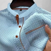 cheap Waffle Knit Tee-Men&#039;s T Shirt Henley Shirt Tee Short Sleeve Shirt Short Sleeve Henley Summer Spring Patchwork Fashion Designer Basic Buttons Pocket Vacation Street Going out Black White Navy Blue Top Tee for Men