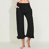 billiga Raka byxor-Dam EU / US-storlek caprishorts Mode Ledigt Kapris Naturlig Solid färg Plisserad Ficka Trendig Mateial som andas Bekväm Sport Microelastisk Ledigt Dagliga kläder Vin Svart Vit Grön Vår, Höst, Vinter