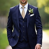 economico Abiti da matrimonio-Uomo Matrimonio Affari Completi Nero Blu marino Moda Formale Tinta unita Vestibilità aderente 3 pezzi Monopetto Due Bottoni