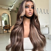 voordelige Pruiken van echt haar, met kanten voorzijde-Onverwerkt maagd haar 5x5 Sluiting 4x13 Sluiting Pruik Gelaagd kapsel Peruaans haar Golvend Blond Bruin Meerkleurig Pruik 130% 150% Haardichtheid met babyhaar Haar met highlights / balayage 100