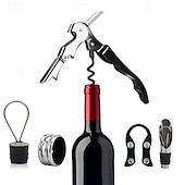 cheap Barware-Wine Opener Set Waiters Corkscrew Stainless Foil Cutter Leak Proof Bottle Stoppers Pourer Anti Overflow Collar Drip Ring Included Manual Cap Opening Tool for Cork Manual Wine Bottle Opener Cork