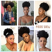 economico Code-Extension per coda di cavallo con coulisse e chignon afro corto, parrucche afro corte, chignon riccio, posticci per donna, clip su posticci sintetici ricci e crespi, nero naturale 1b