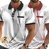 olcso Férfi geometrikus póló-férfi 2 db-os grafikus geometrikus póló rövid ujjú pólóingek üzleti lezser kültéri üzleti athleisure mindennapi viselet gombos zsebes 3D nyomtatás nyári