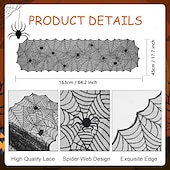voordelige Halloween Keuken-1 stuk Halloween polyester tafelkleed tafelloper - eigenzinnig spinnenweb kantontwerp voor gotische decoratie bij feestdagen, donkere servetten om de sfeer van uw kamer te veranderen herfst, Chris