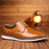 halpa Derby-kengät-Miesten kiiltävän ruskeat keinonahkaiset Oxford-kengät – tyylikkäät nauhakengät toimistolle, liiketapaamisiin ja puolivirallisiin tapahtumiin