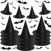 economico Halloween-Cappello da strega nero di Halloween con decorazione da parete a forma di pipistrello 3D, costumi di Halloween, accessori da strega, cappelli, decorazioni per feste di Halloween fantasy